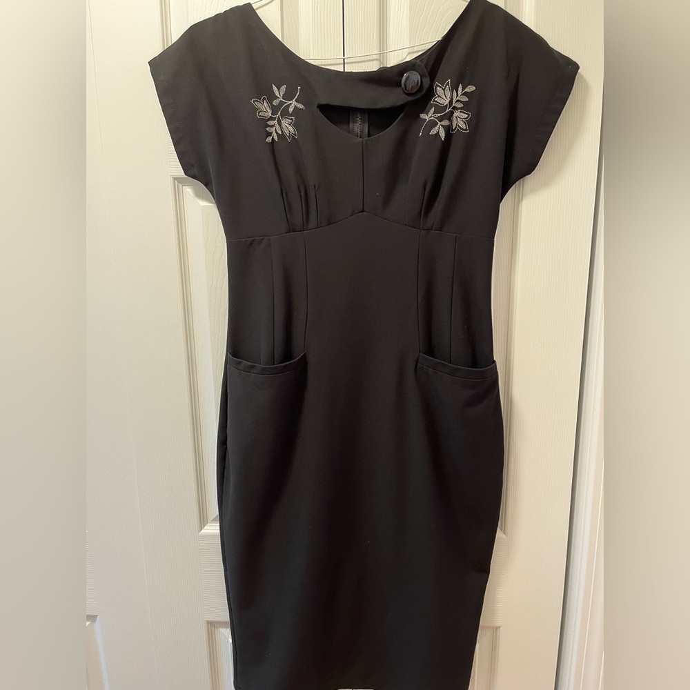 Bettie Page by Tatyana Black Pin Up Fitted Pencil Dress Retro Sze Extra Large XL